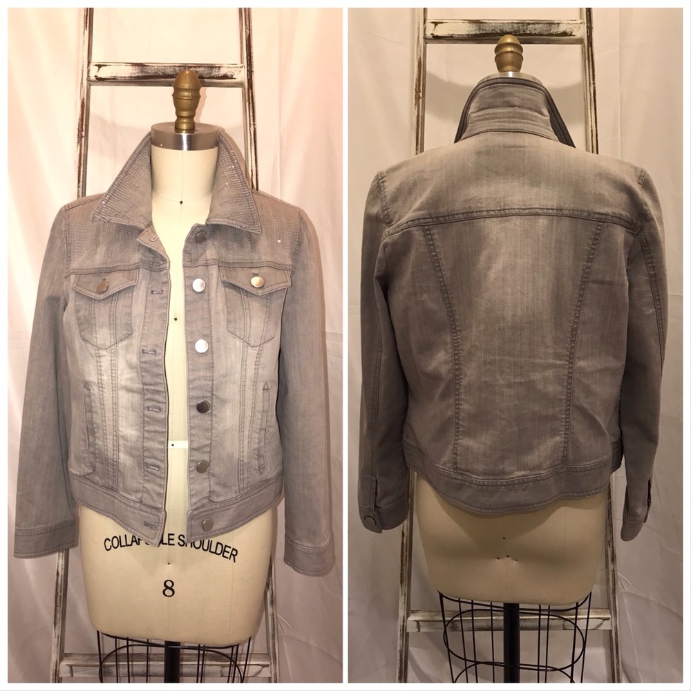 COPY - Chico’s Platinum Grey Jean Jacket with Sequin Size Medium